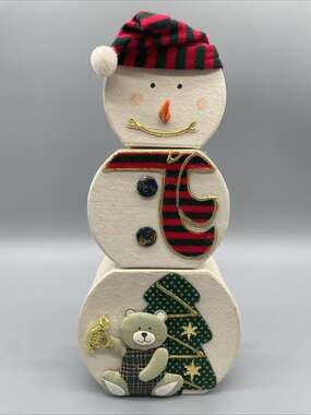 Holiday Christmas Snowman Stacking Nesting Gift Boxes 3 Graduated 12” Tall.